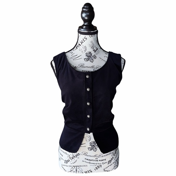 90s midnight blue velvet vest w/ silver ornate buttons M medieval goth - Picture 1 of 3
